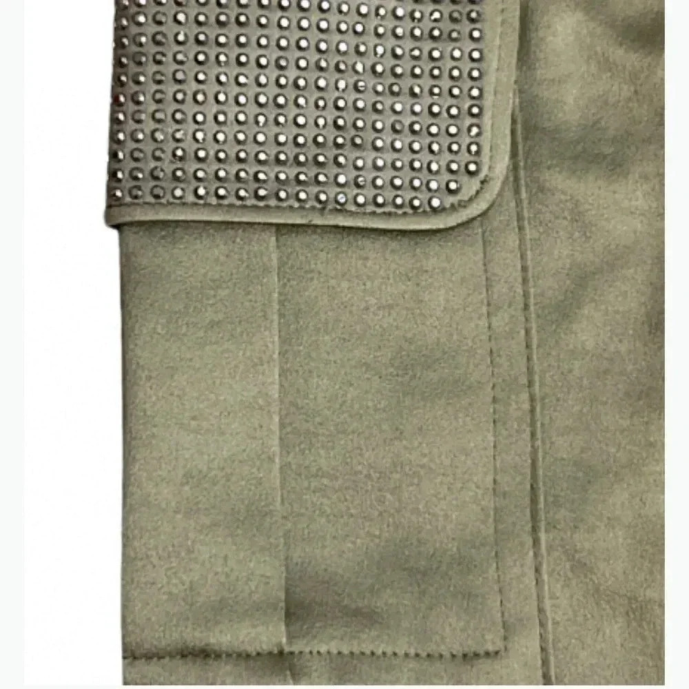 INC INTERNATIONAL CONCEPT Y2K CARGO PANTS FOREST GREEN SEQUIN POCKETS CUFFED - Picture 4 of 12